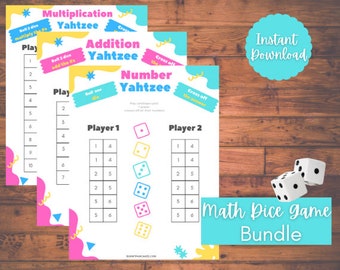 Math Dice Game Bundle | Multiplication, Addition and Number Recognition| Fun Math Games for multiple ages