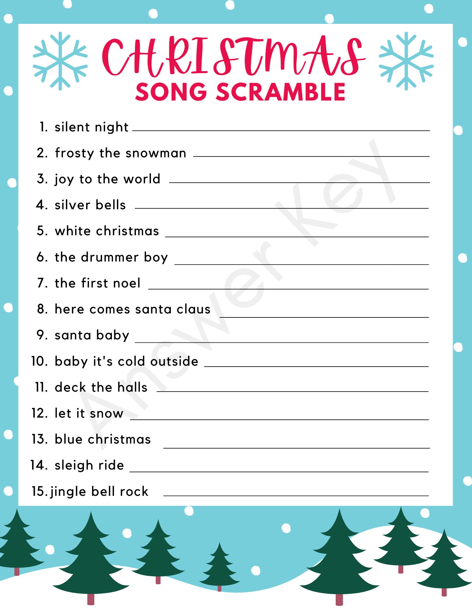 christmas game | christmas song scramble | party game | word