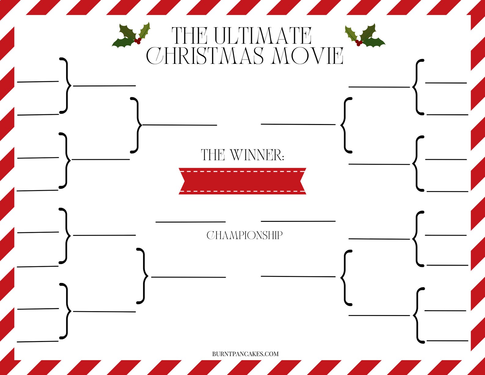 Christmas Movie Bracket Printable Party Game Instant Download Holiday