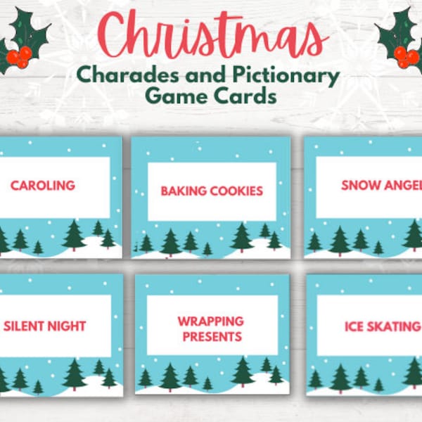 Christmas Games Printable | Holiday Charades and Pictionary | Holiday Party | Game Cards for Kids | Instant Download | Class Party Games