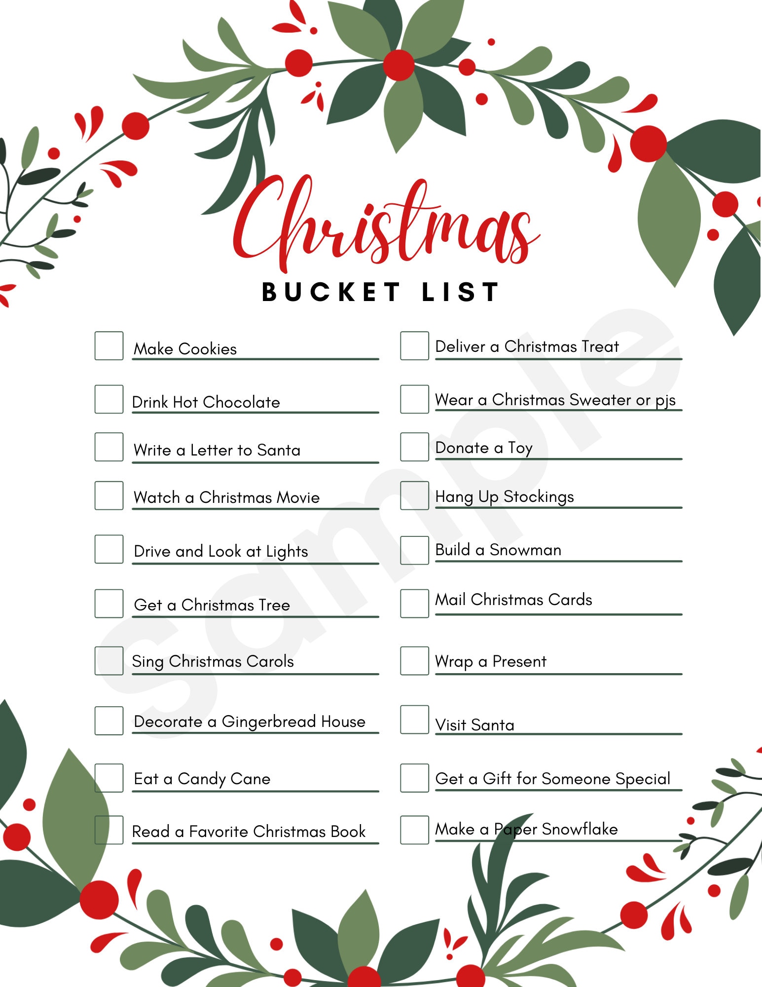 Christmas Bucket List Winter to Do List Holiday Activities Printable ...