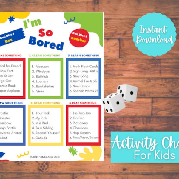 Activity Chart for Kids | I'm So Bored Chart | Printable for Kids | Printable | Game for Chrildren