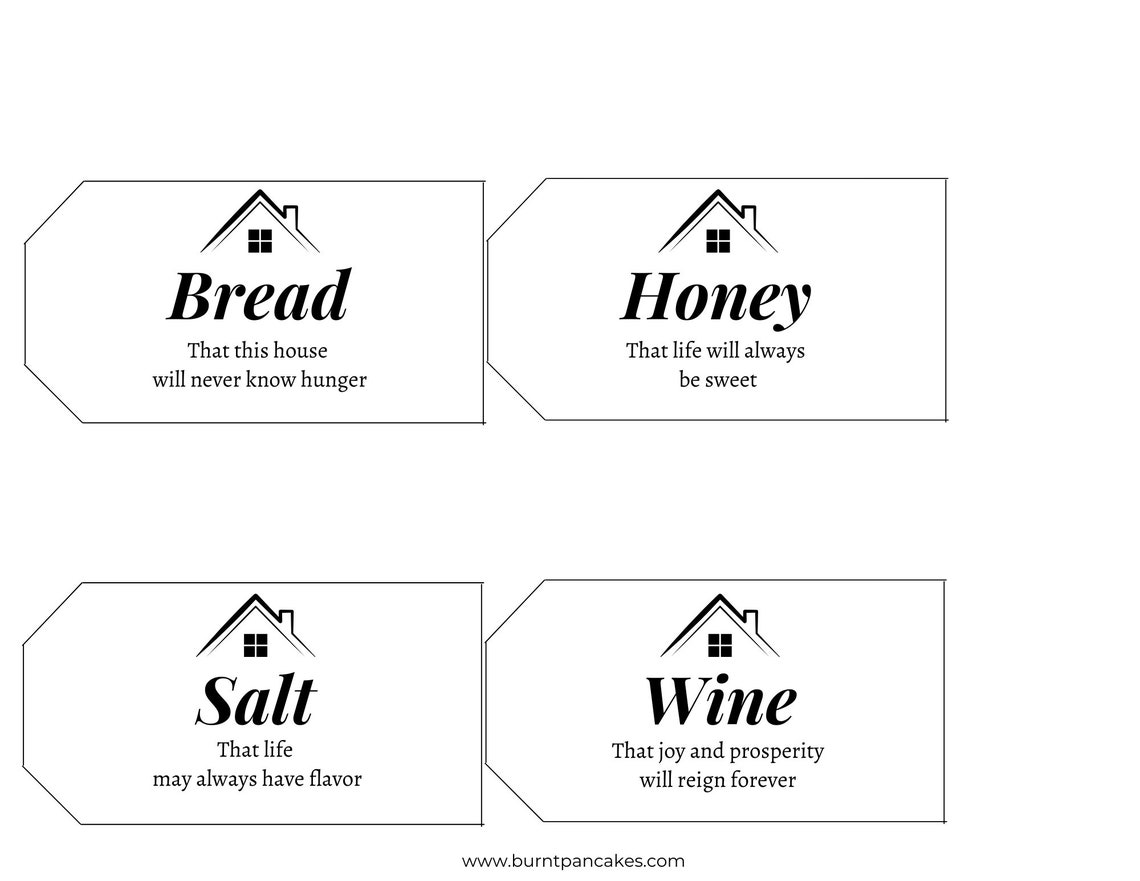House Warming Gift Tags Printable Tags Bread Salt Wine Quote New Home