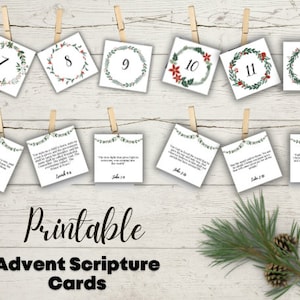 Advent Calendar Scripture Cards | Daily Christmas Scripture Cards | Christmas Countdown | Printable | Instant Download