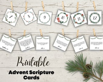 Advent Calendar Scripture Cards | Daily Christmas Scripture Cards | Christmas Countdown | Printable | Instant Download
