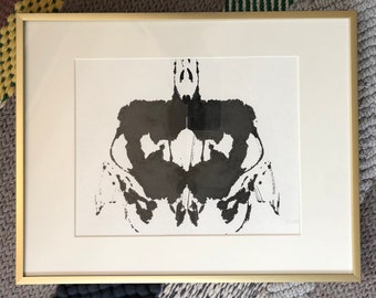 Dipinto originale a macchie d'inchiostro: arte murale astratta monocromatica (9,5" x 7,5")