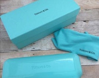 Tiffany & Co. Sunglass Case, Teal Small Tiffany Eyeglass Case, Authentic Clamshell Eyeglass Case for Women, Hardshell Glasses Case for Her