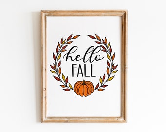 Hello Fall Printable, Fall Printable, Hello Fall Wall Art, Instant Download, Autumn Decor, Fall Wall Art, Autumn Print