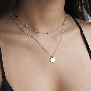 Two Layering Satellite Choker and Disc Chain Necklace