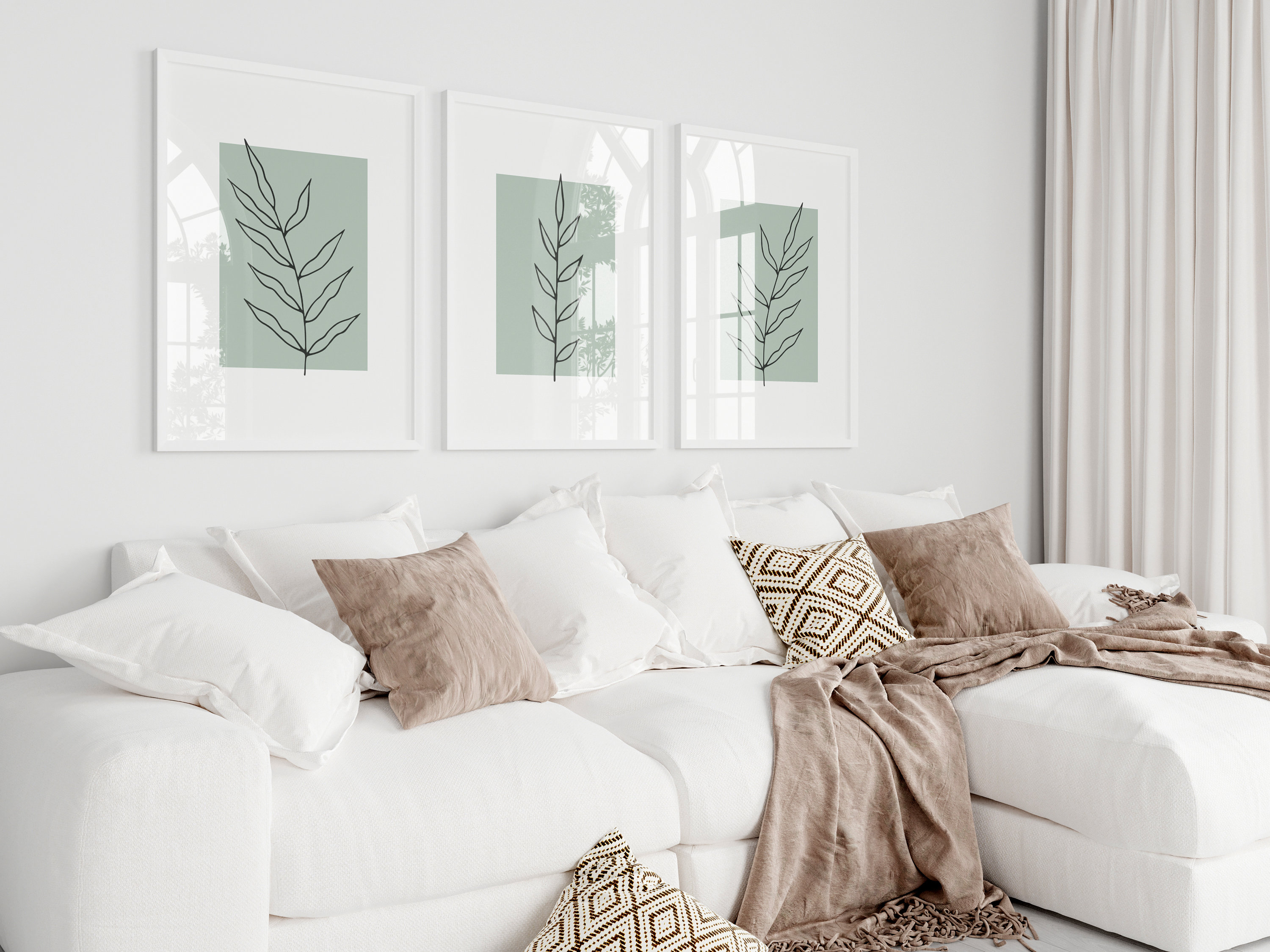 Set of 3 Botanical Wall Art, Minimalist Prints, Living Room Decor ...