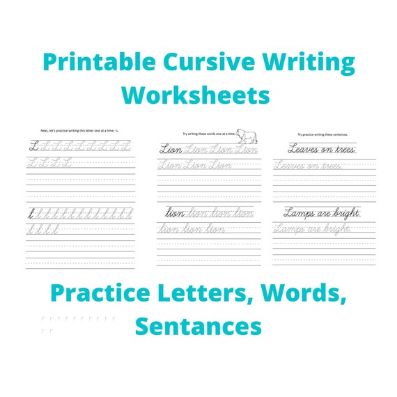 Printable Cursive Writing Worksheets Cursive Writing Practice | Etsy