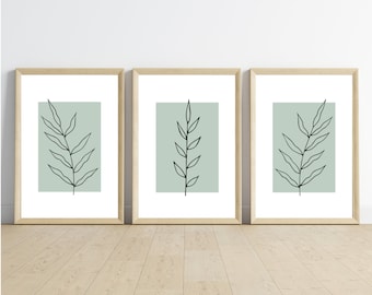 Set of 3 Botanical Wall Art, Minimalist Prints, Living Room Decor, Digital Download