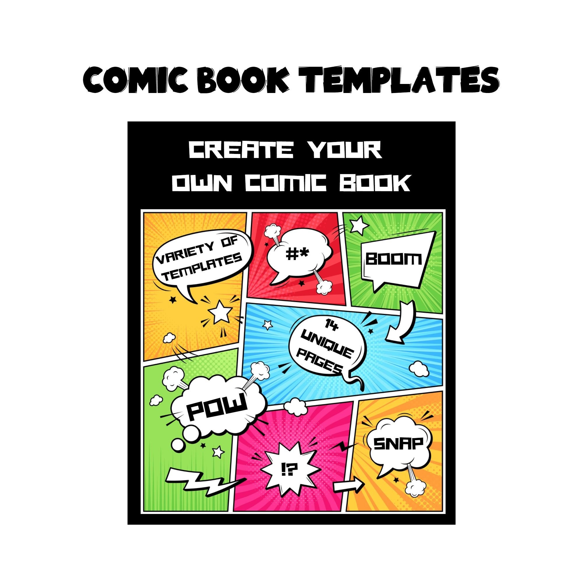 Comic Book Strip Templates Superhero Cartoon Blank Digital Paper Clipart  Create Your Story DIY Comic Book Story Book INSTANT DOWNLOAD Pdf 
