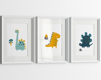 Dinosaur Wall Art, Dinosaur Set Nursery Decor, Kids Room Decor, Boys Dinosaur Prints, Downloadable Art