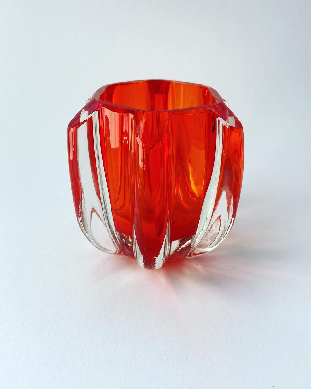Japanese Mid Century Orange and Clear Glass Bowl Best Art Etsy