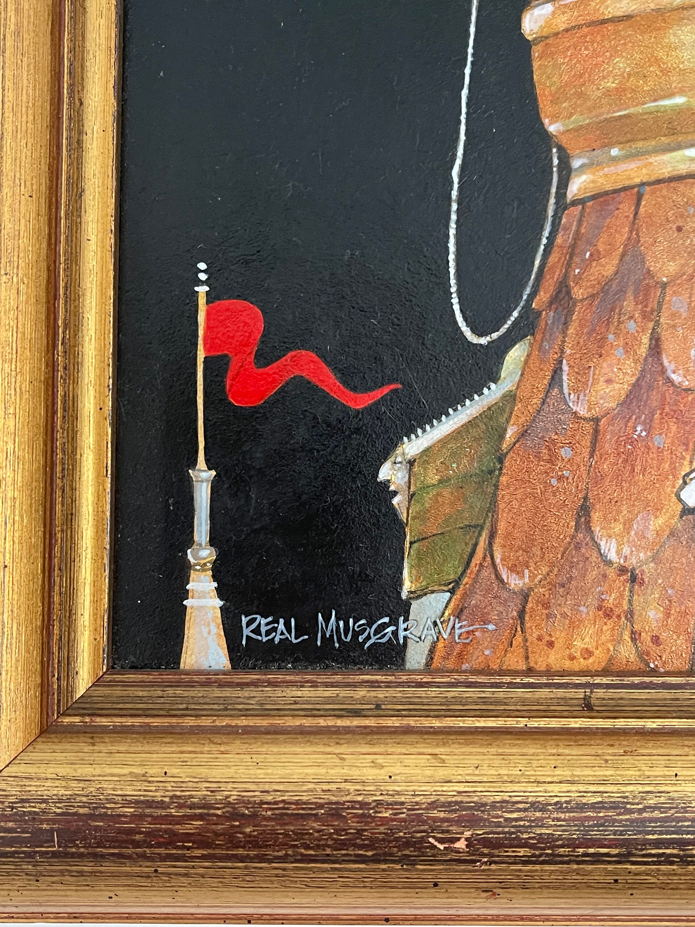 Original Real Musgrave Acrylic on Panel gargoyle Pursued by Pigeons