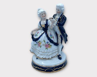 Vintage Sankyo Revolving Music Box Victorian Dancing Couple Porcelain Japan ca 1980