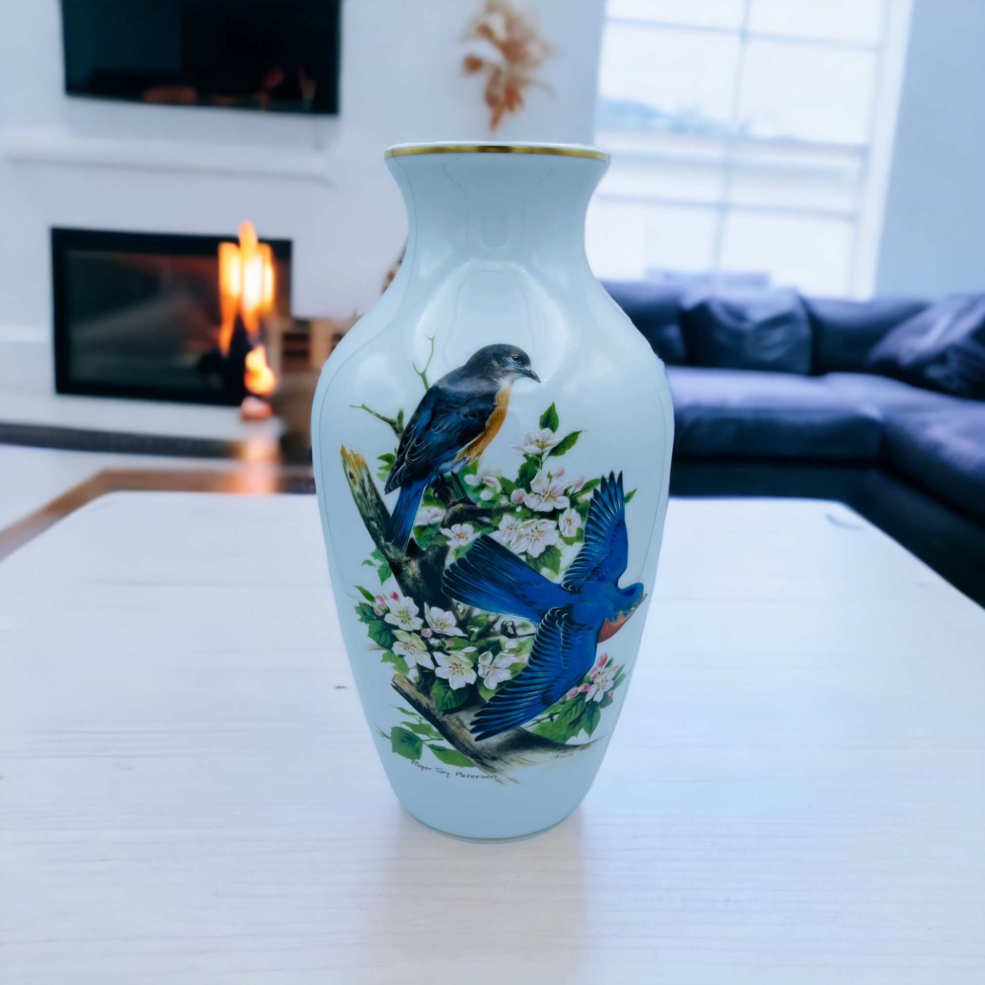 Vintage Kaiser Bluebirds Vase by Roger Tory Peterson 19701982 W