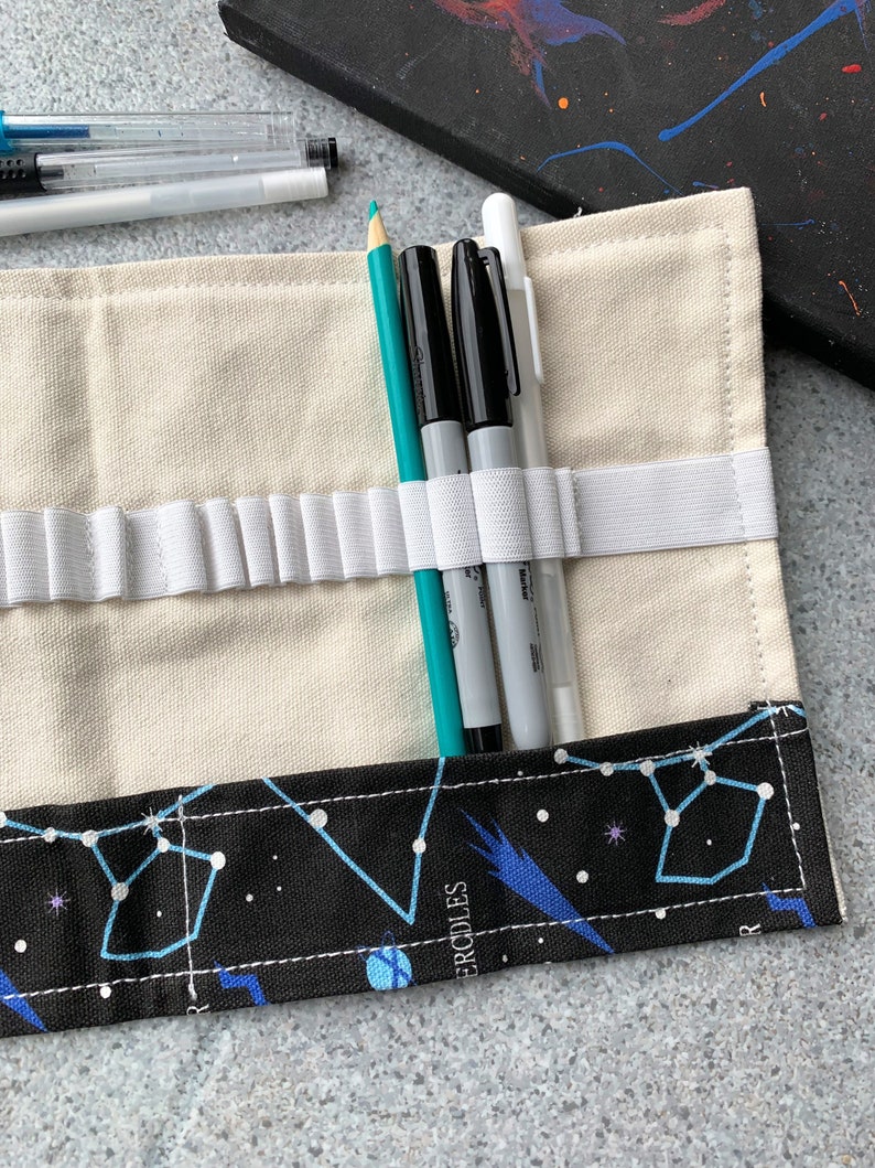 Canvas Galaxy Roll Up Pencil Case Artist Gift Pencil Wrap Pencil Case Markers Case Brush Holder Pencil Roll Travel Organizer image 2