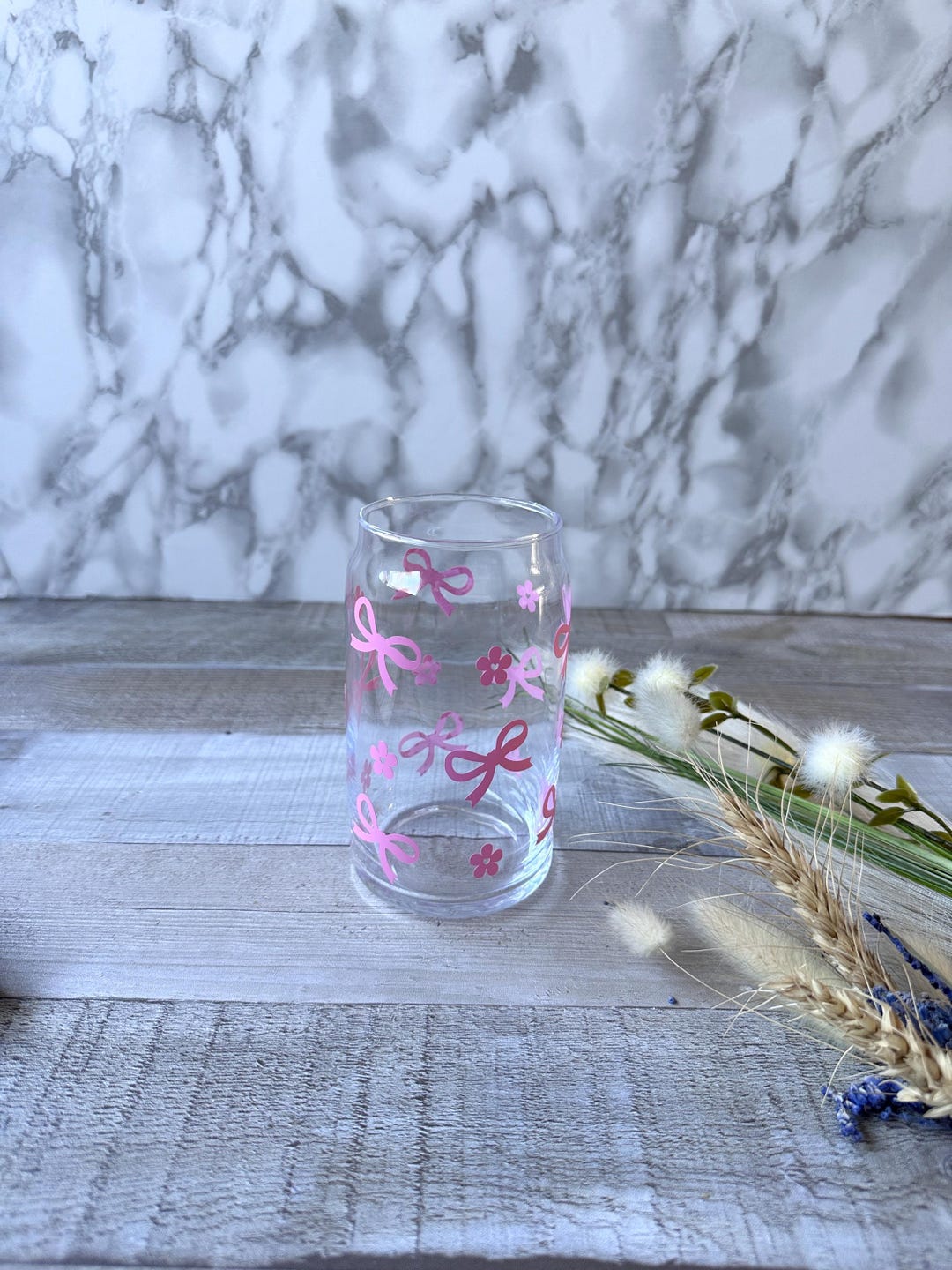 Pink Bows Glass Cup Pink Coquette Libby Glass Cup With Straw and Lid ...