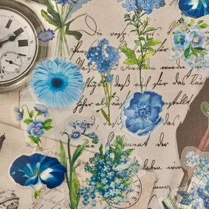 100 Stück klare blaue Blumenaufkleber, Aufkleber, Pflanzenaufkleber, transparente Aufkleber, Junk Journal, Scrapbook, Laptop, Telefon