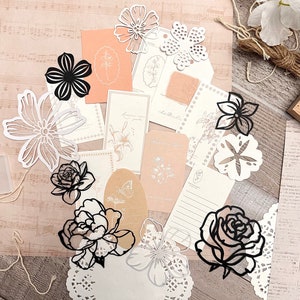 Pack de découpes | Fleur découpée | Étiquettes | Cadeaux en papier | Journal éphémère | Journal indésirable | Scrapbooking | Arts du collage | Papier découpé