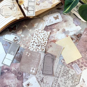 Paquete de 45 diarios estéticos - Kit de scrapbooking - Bolsa sorpresa - Kit de diario basura - Bolsa misteriosa - Materiales para manualidades - Recortes - Pegatinas - Efímeras