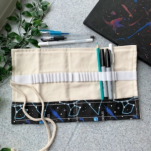 Canvas Galaxy Roll Up Pencil Case Artist Gift Pencil Wrap Pencil Case Markers Case Brush Holder Pencil Roll Travel Organizer image 1