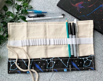 Canvas Galaxy Roll Up Pencil Case | Artist Gift | Pencil Wrap | Pencil Case | Markers Case| Brush Holder | Pencil Roll | Travel Organizer