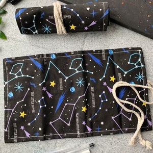 Canvas Galaxy Roll Up Pencil Case Artist Gift Pencil Wrap Pencil Case Markers Case Brush Holder Pencil Roll Travel Organizer image 3