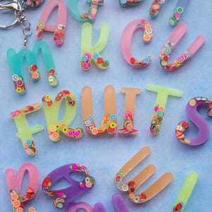Personalized Letter Keychain, Fruit Initial Keyring, Custom Name Keychain, Cute Fruit Gift, Matching Bookmark, Book Lover Gift