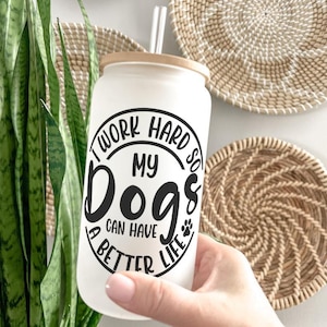 Dog Lover Iced Coffee Cup: 16oz Frosted Can Glass with Bamboo Lid