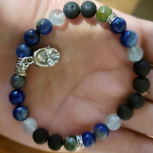 Lapis Lazuli Beaded Lava Rock Crystal Bracelet with Green Fluorite and Agate