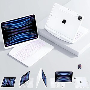 Custodia con tastiera multicolore per iPad 360 / retroilluminazione RGB / trackpad multi-touch / ricarica rapida USB-C / accessori per iPad, iPad PRO, Air e altro