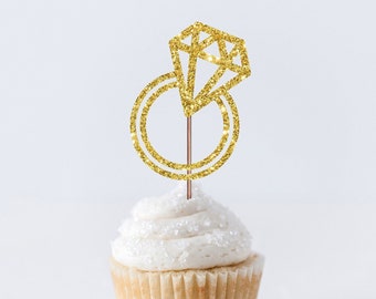 Engagement Ring Cupcake Topper, Wedding Ring Topper, Engagement Party Decor, Bridal Shower Henna Party Cake Decor, Diamond Cupcake Topper