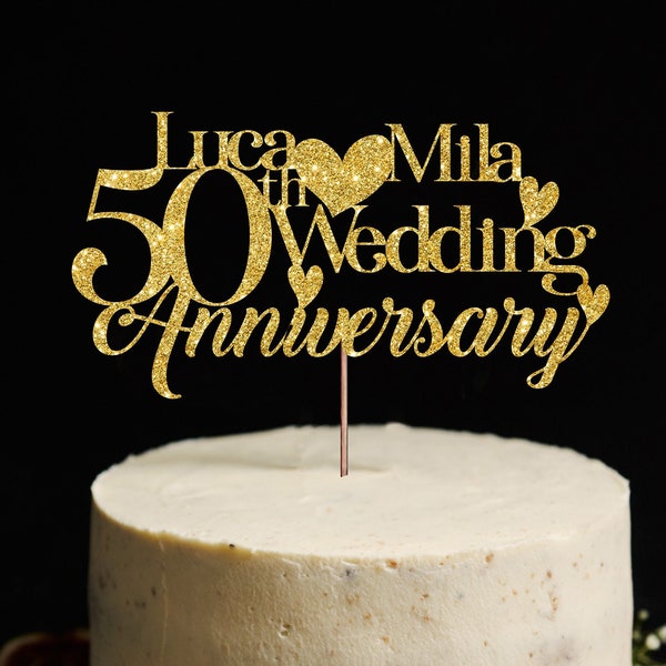 2 Custom Names and Any Year Wedding Anniversary Cake Topper, 50th Anniversary Cake Topper, 10th/20th/30th/40th Custom Anniversary Topper