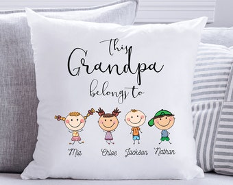 Personalized Grandpa Cushion, Father's Day Gift, Custom Grandpa Throw Pillow, Grandad Grandpa Gift, This Grandpa Belongs to, Grandkids Gifts
