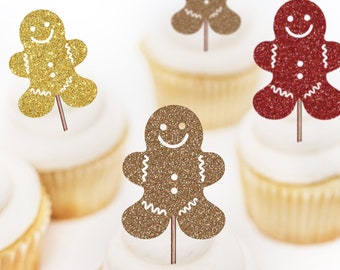 Gingerbread Man Cupcake Topper, Gingerbread Boy Cupcake Topper, Décor de fête de Noël, What’s Baking Gender Reveal Decoration, Fête de Noël