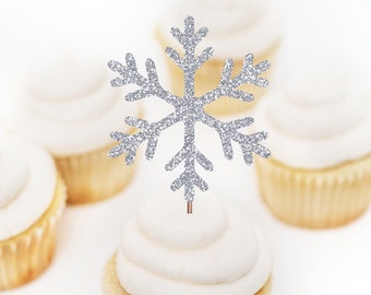 Snowflake Cupcake Toppers, Christmas Cupcake Toppers, Winter Cupcake Toppers, Christmas Party Decoration, Christmas Cake Decoration