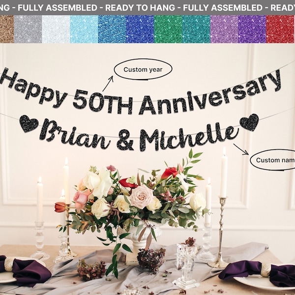 Custom Anniversary Banner, Personalized Wedding Banner, Anniversary Decor, Wedding Anniversary Party Supplier, Any Year Anniversary Banner