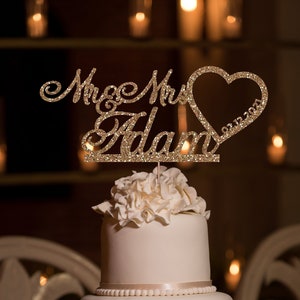 Custom Mr & Mrs Name and Date Cake Topper, Custom Wedding Cake Topper, Wedding Topper, Personalized Wedding Cake Topper, Glitter Cake Topper