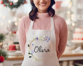 Personalized Apron for Women, Custom Mother's Day Gift, Kitchen Apron for Grandma, Personalized Gift for Mom, Custom Printed Wreath Apron