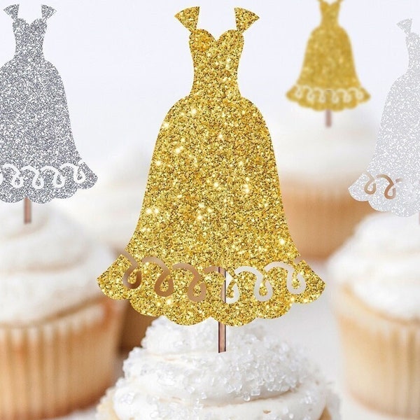 Bride Cupcake Topper, Wedding Dress Cupcake Topper, Bridal Gown Topper, Bachelorette Party Decoration, Wedding Cake Cupcake Decor