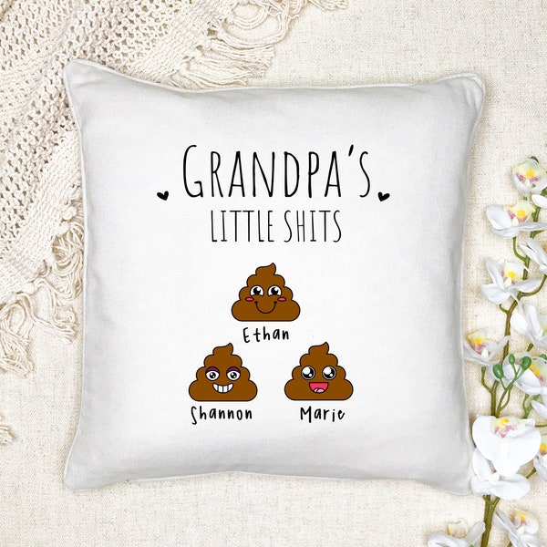 Grandpa Gift Personalized Cushion Grandpa's Little Shits Grandpa Funny Pillow Personalized Father's Day Present Gift For Grandfather