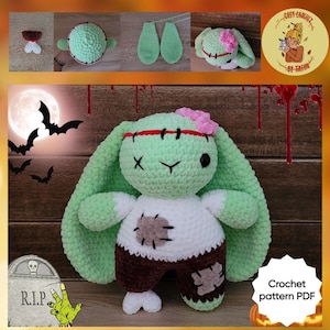 DIGITAL PATTERN: Zombie Bunny Halloween Crochet Plushie