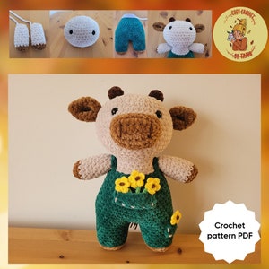 DIGITAL PATTERN: Farmer Cow Crochet Plushie