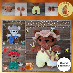 DIGITAL PATTERN: Bears in overalls crochet plushie (3-in-1 pattern)