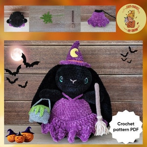 DIGITAL PATTERN: Witchy Bunny Halloween Crochet Plushie