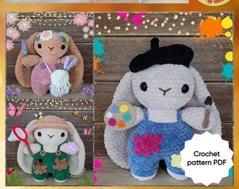 DIGITAL PATTERN: Bunnies in overalls crochet plushie (3-in-1 pattern) - SET 2