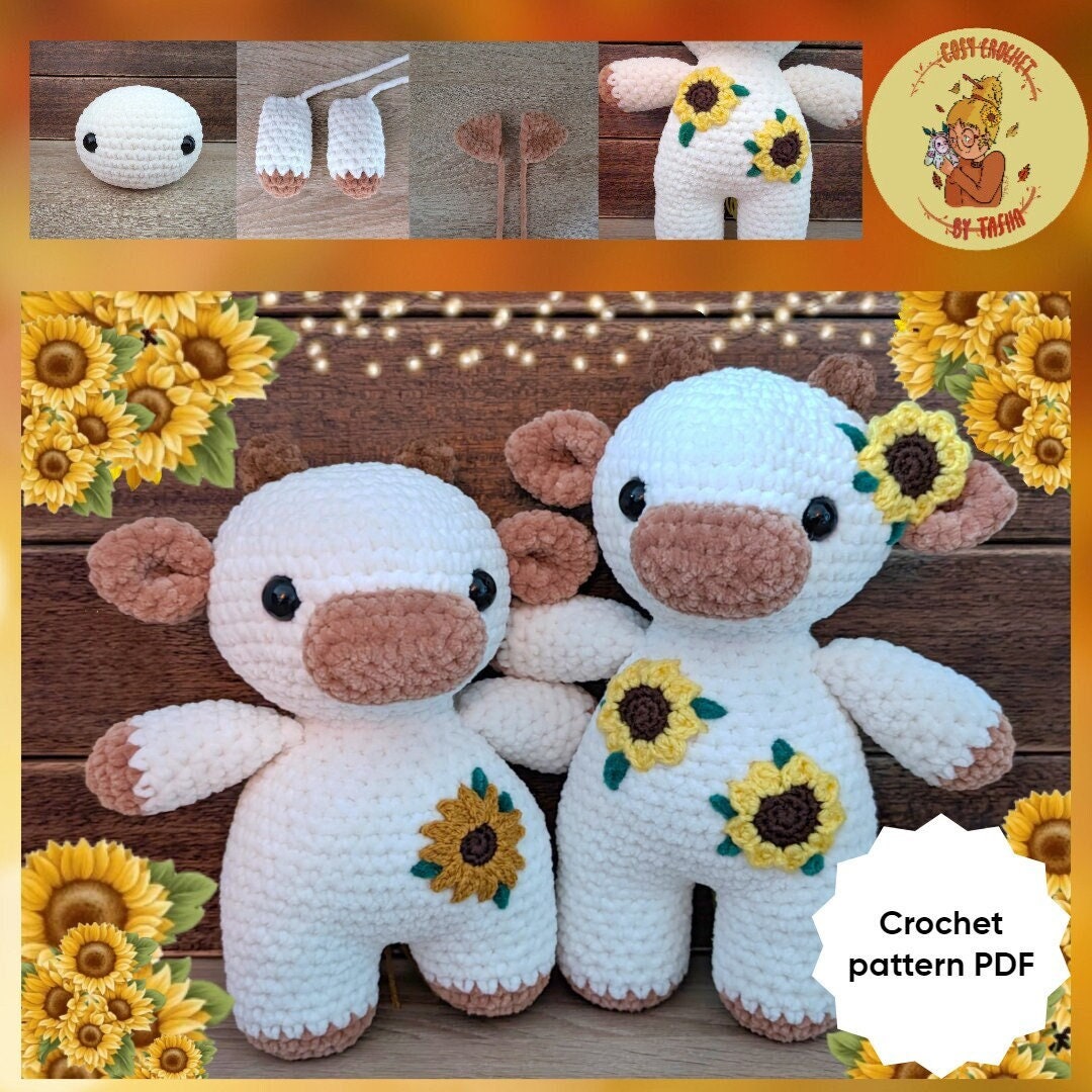 30 Sunflower Cow Crochet Patterns to Bring Rustic Farm Charm to Your Home 14 Sunflower Cow Plushie Crochet Pattern with Two Sizes